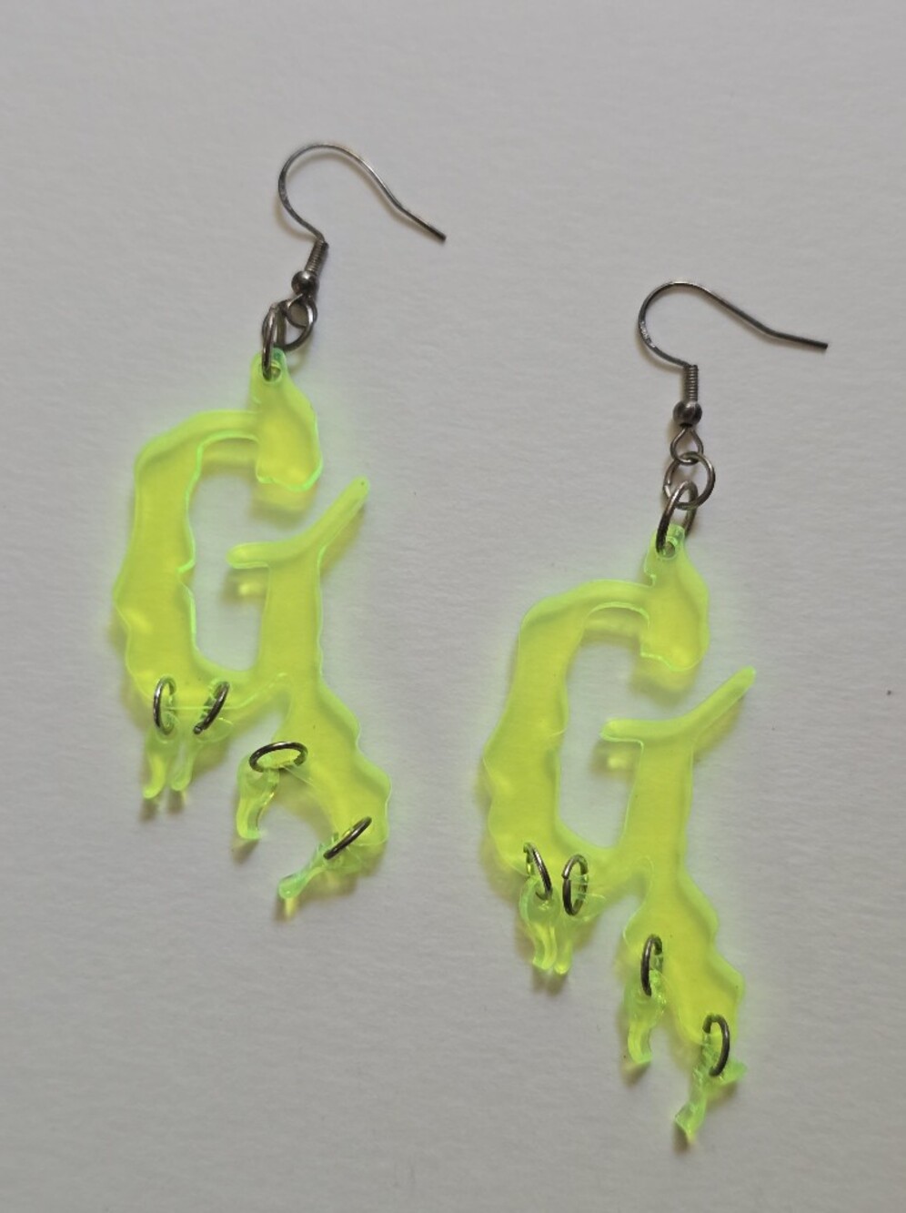 Goosebumps Neon Yellow G Letter Drop Earrings